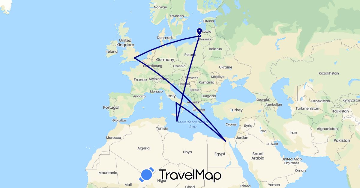 TravelMap itinerary: driving in Egypt, United Kingdom, Italy, Lithuania, Malta (Africa, Europe)